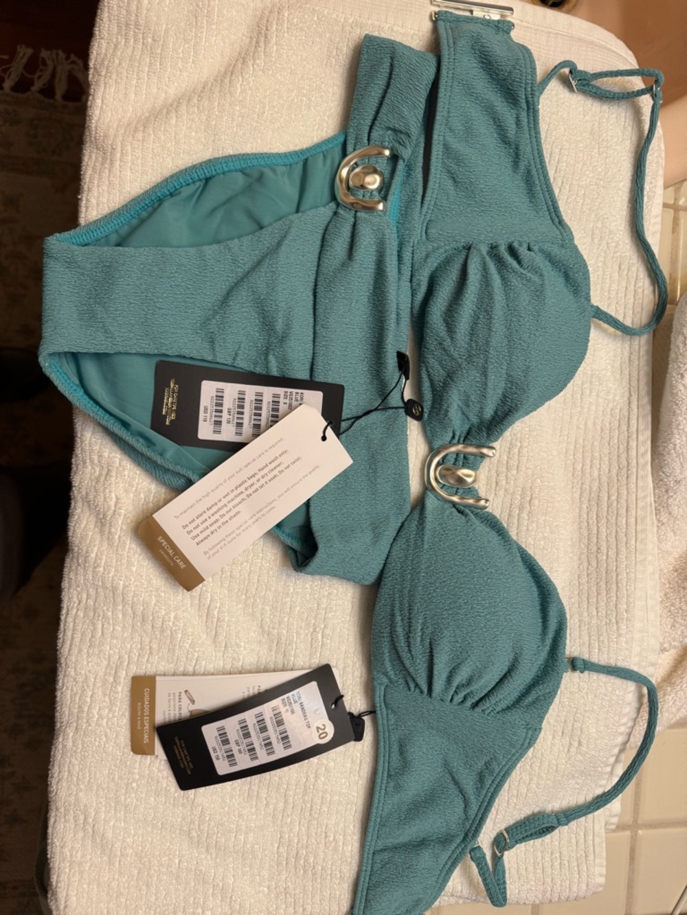 Women’s Textured Firenze Kori Bandeau Bikini Set in Seaglass Green - Picture 2 of 2